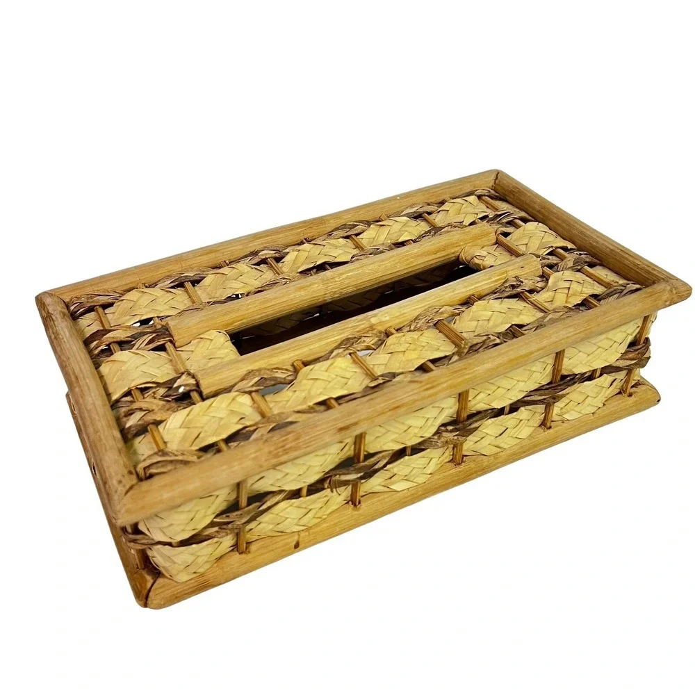 Vintage‎ Wicker Rattan Tissue Box Cover Boho Coastal Bathroom Decor MCM
